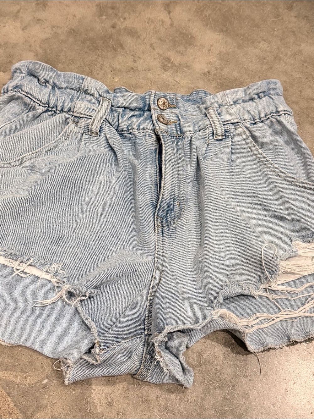 Rewash Light Blue Distressed Denim Paperbag Waist Shorts Size 11/30 Elastic Stre